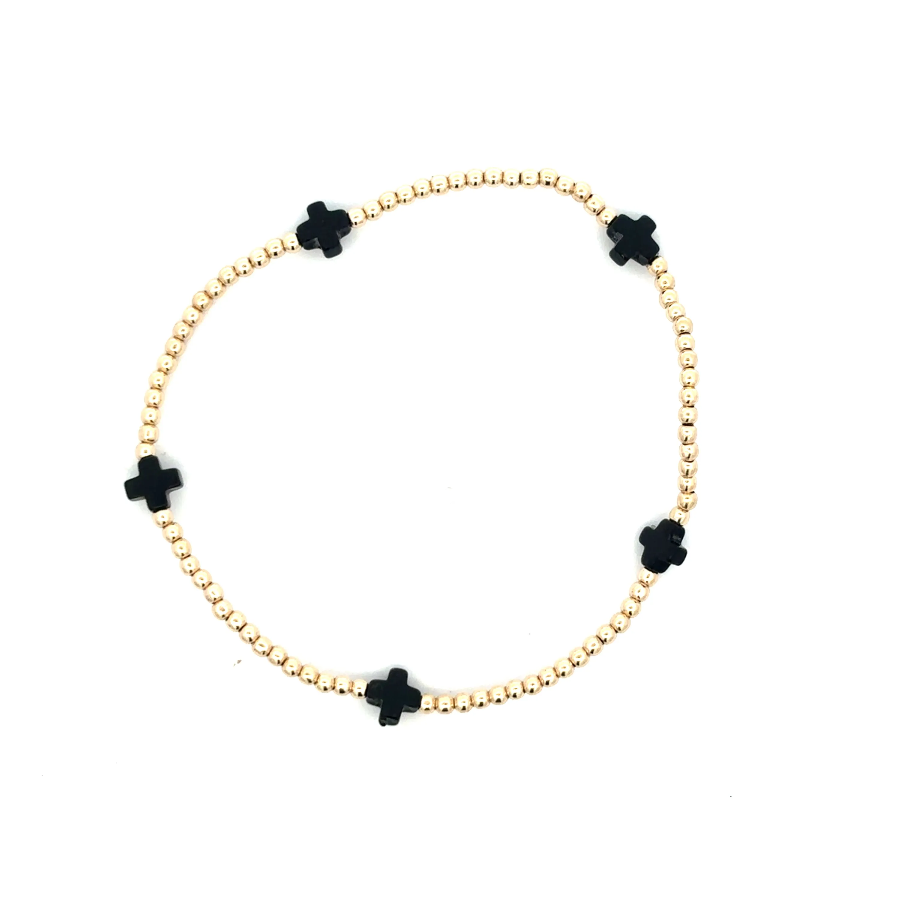 Signature Cross Small Gold Pattern 2mm Bead Bracelet
