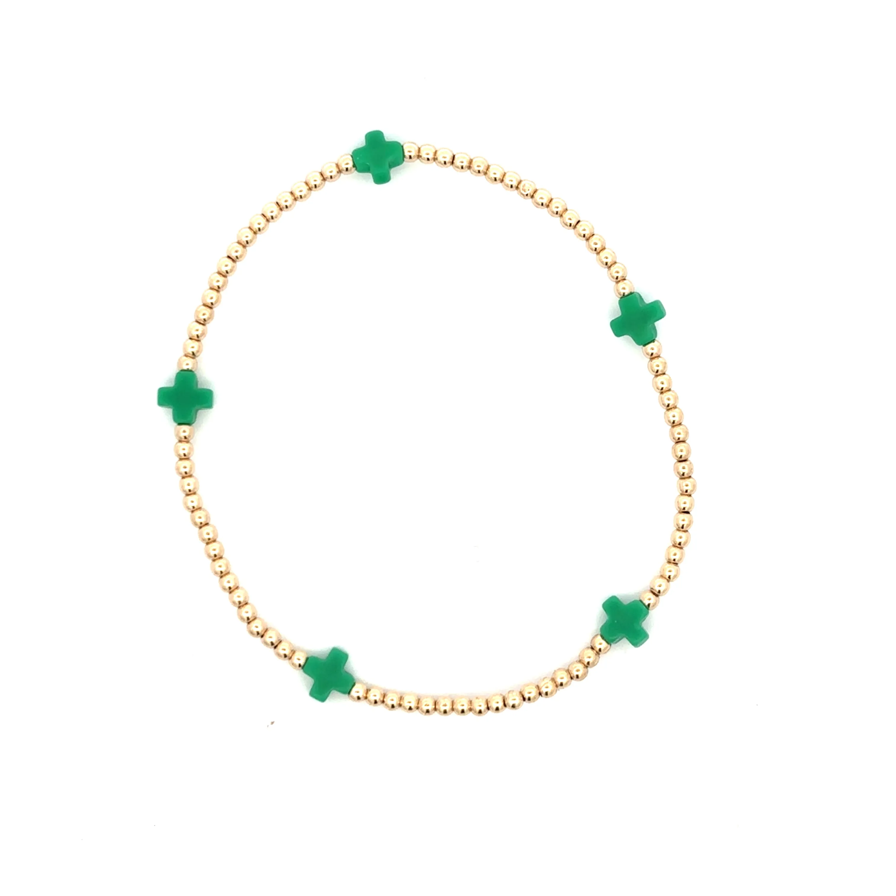 Signature Cross Small Gold Pattern 2mm Bead Bracelet