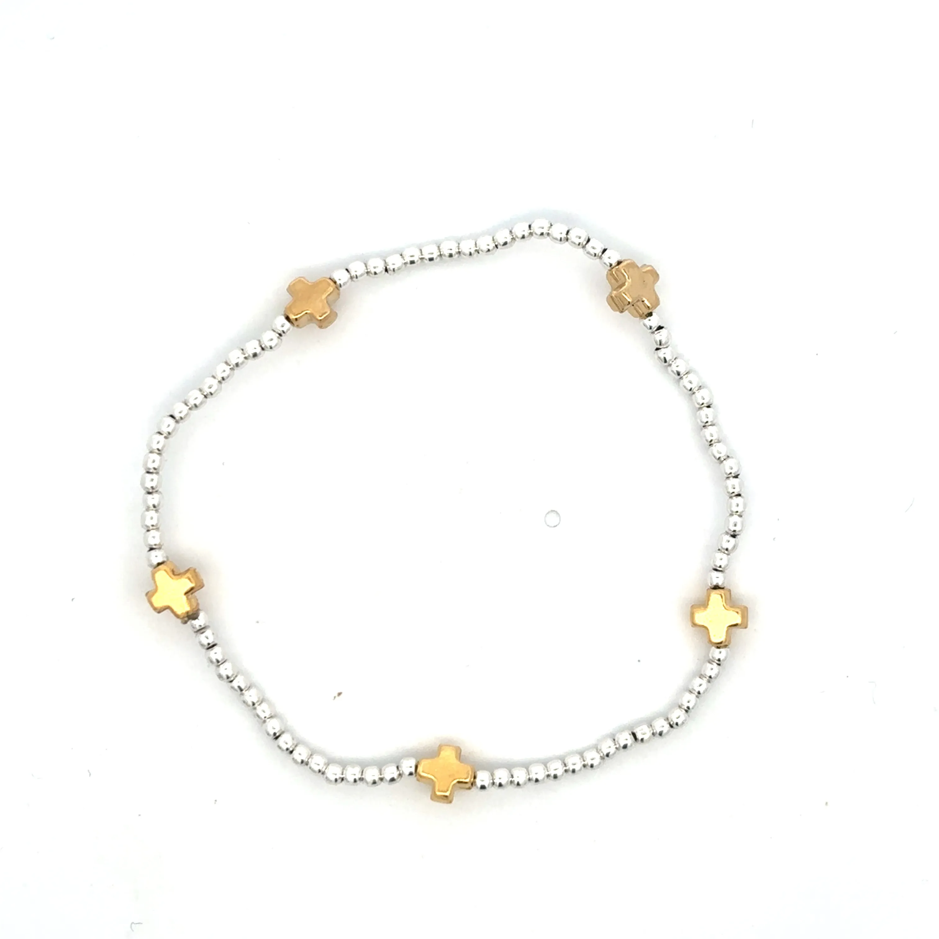 Signature Cross Small Gold Pattern 2mm Bead Bracelet