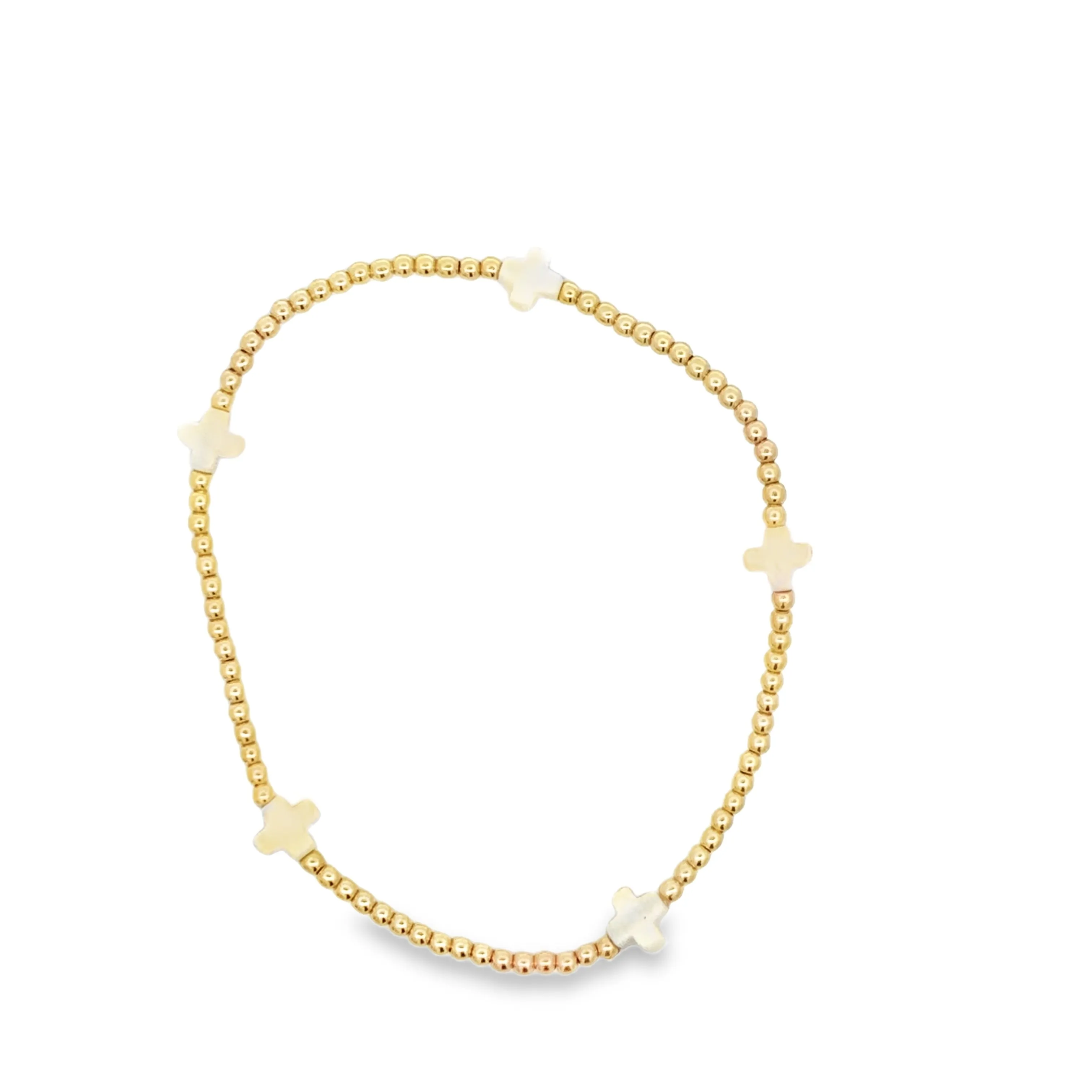 Signature Cross Small Gold Pattern 2mm Bead Bracelet