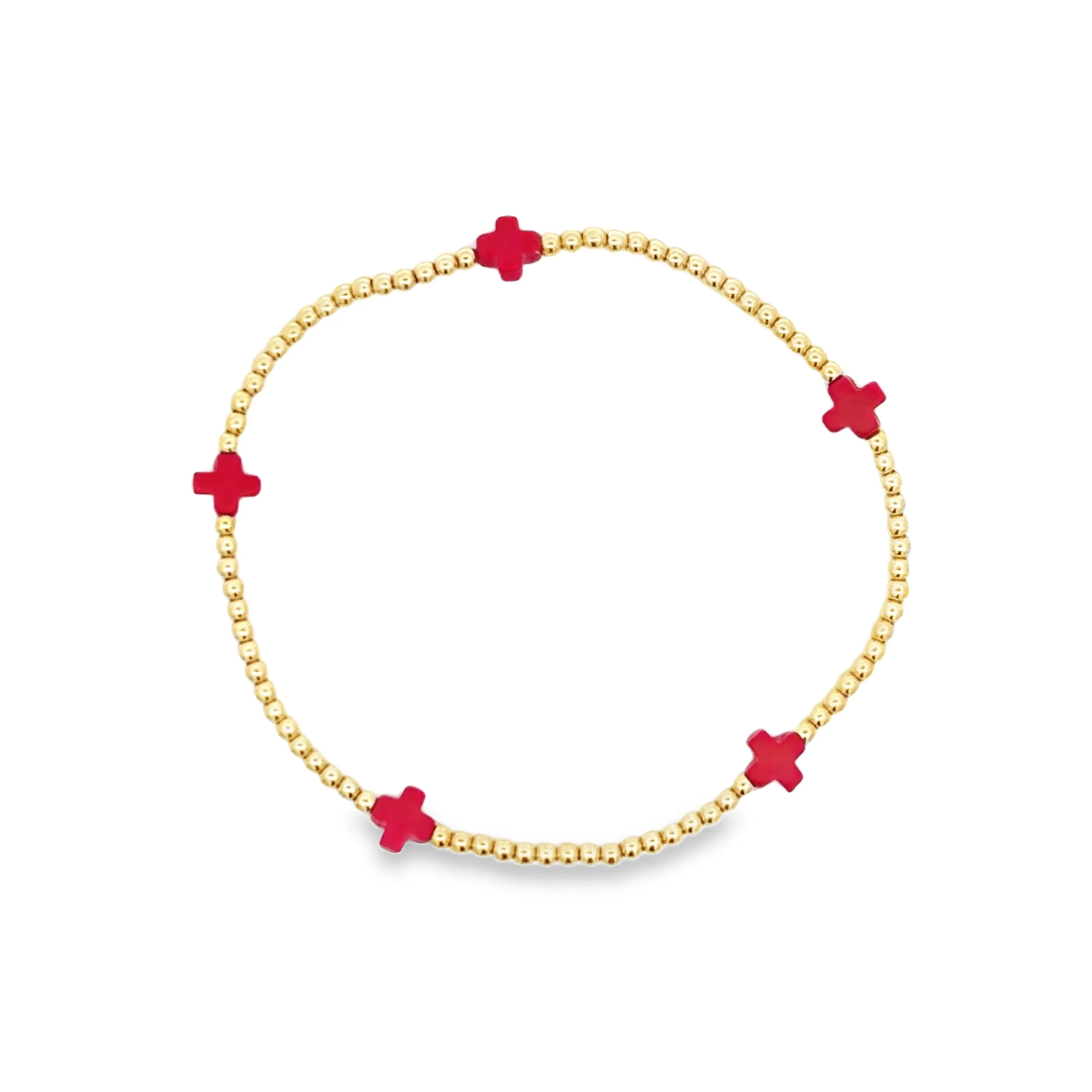 Signature Cross Small Gold Pattern 2mm Bead Bracelet