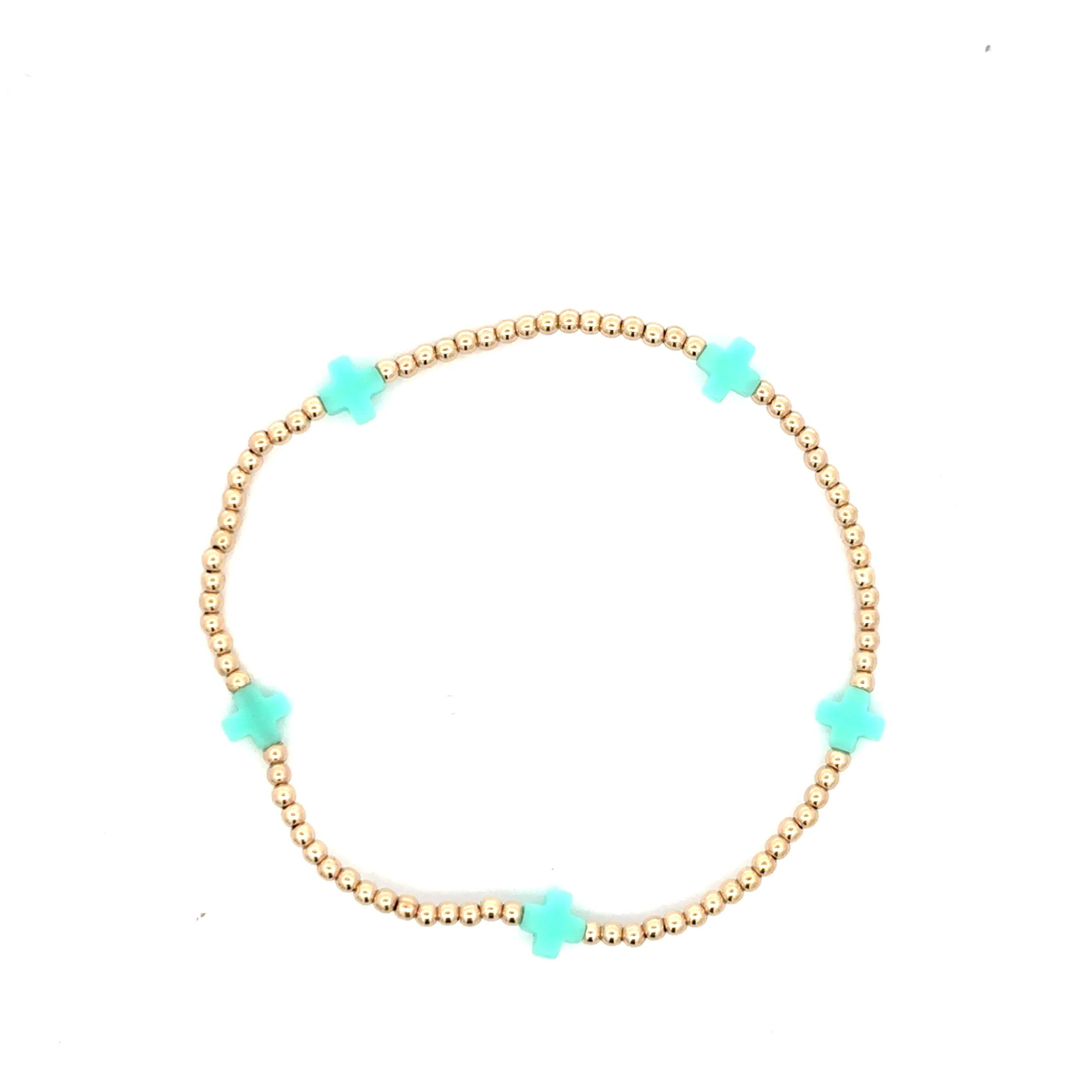 Signature Cross Small Gold Pattern 2mm Bead Bracelet