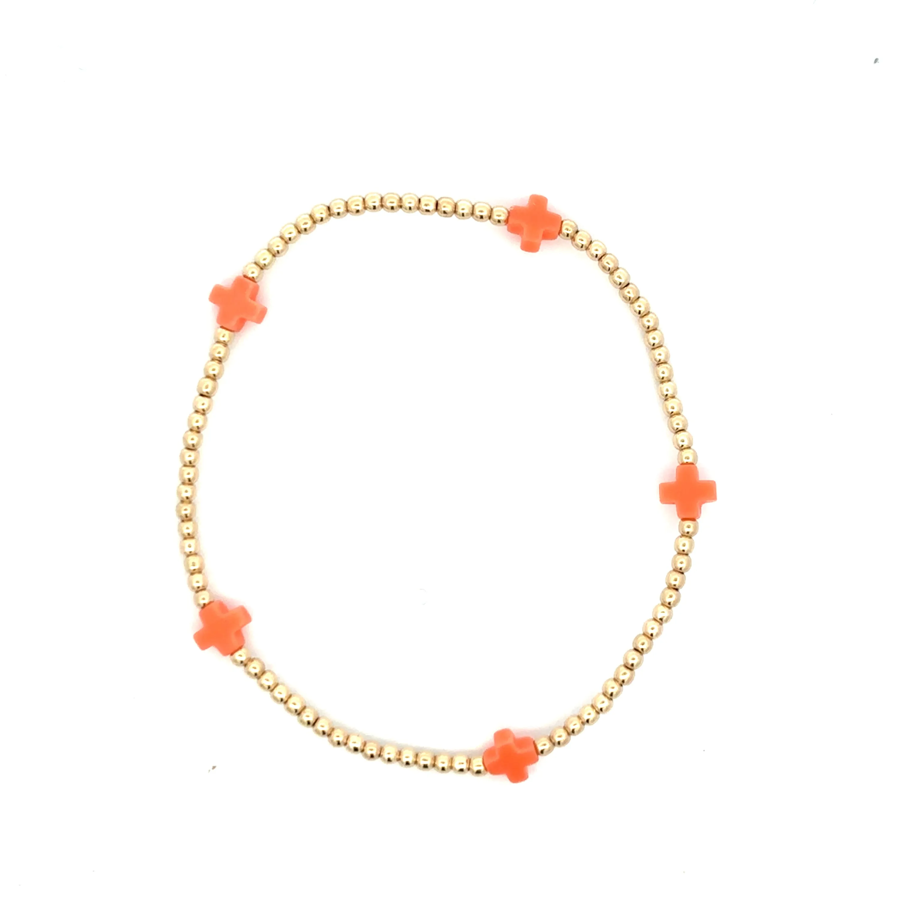 Signature Cross Small Gold Pattern 2mm Bead Bracelet