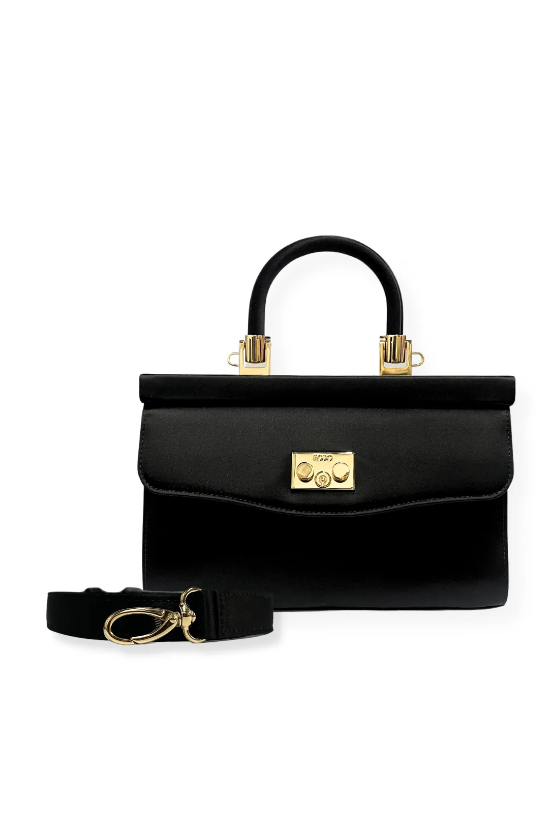 Silk Satin Top Handle Bag | Black