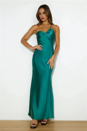 Silk Statement Satin Maxi Dress Teal