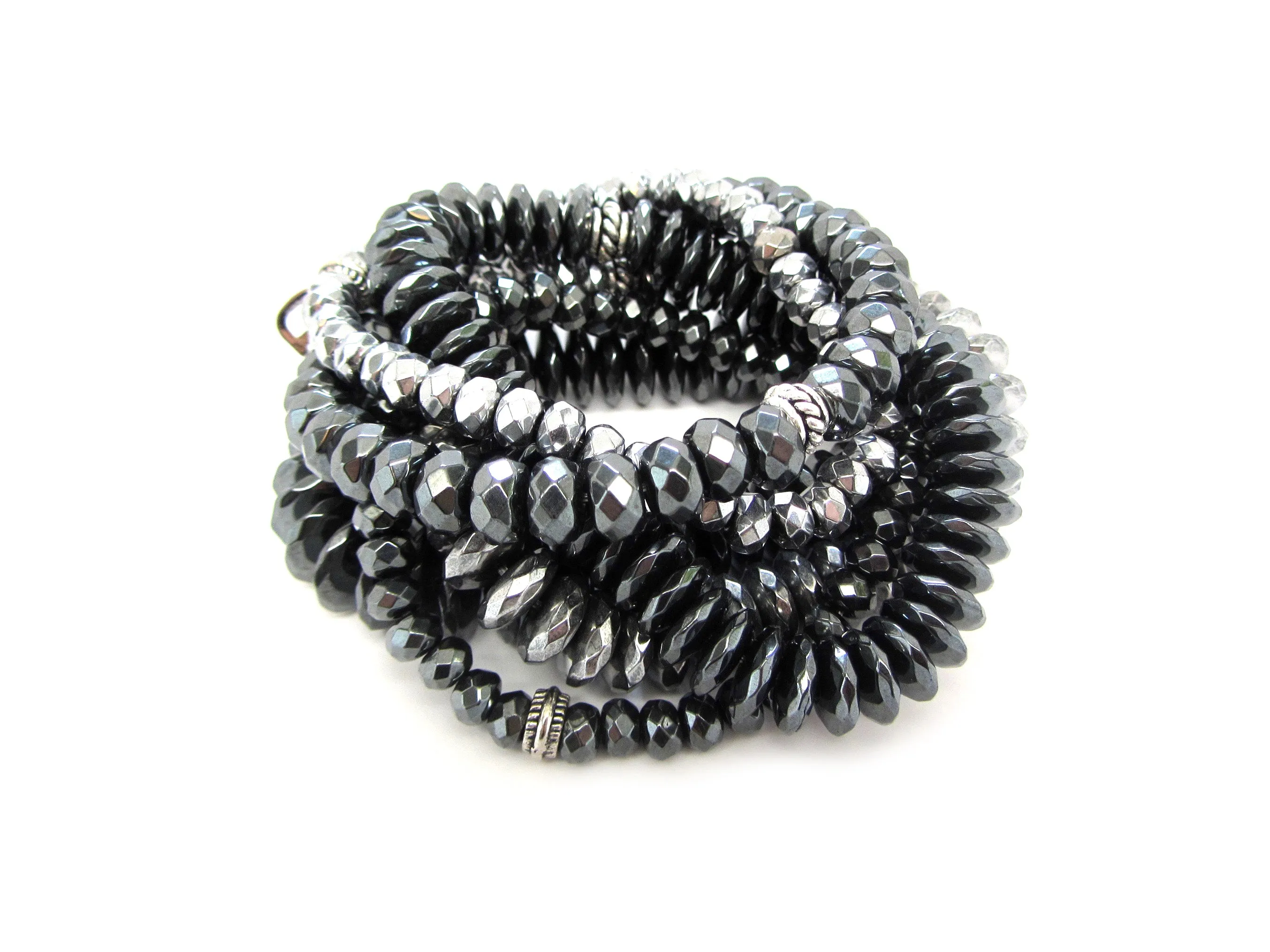 Silver & Gunmetal Hematite Super Stack of 6