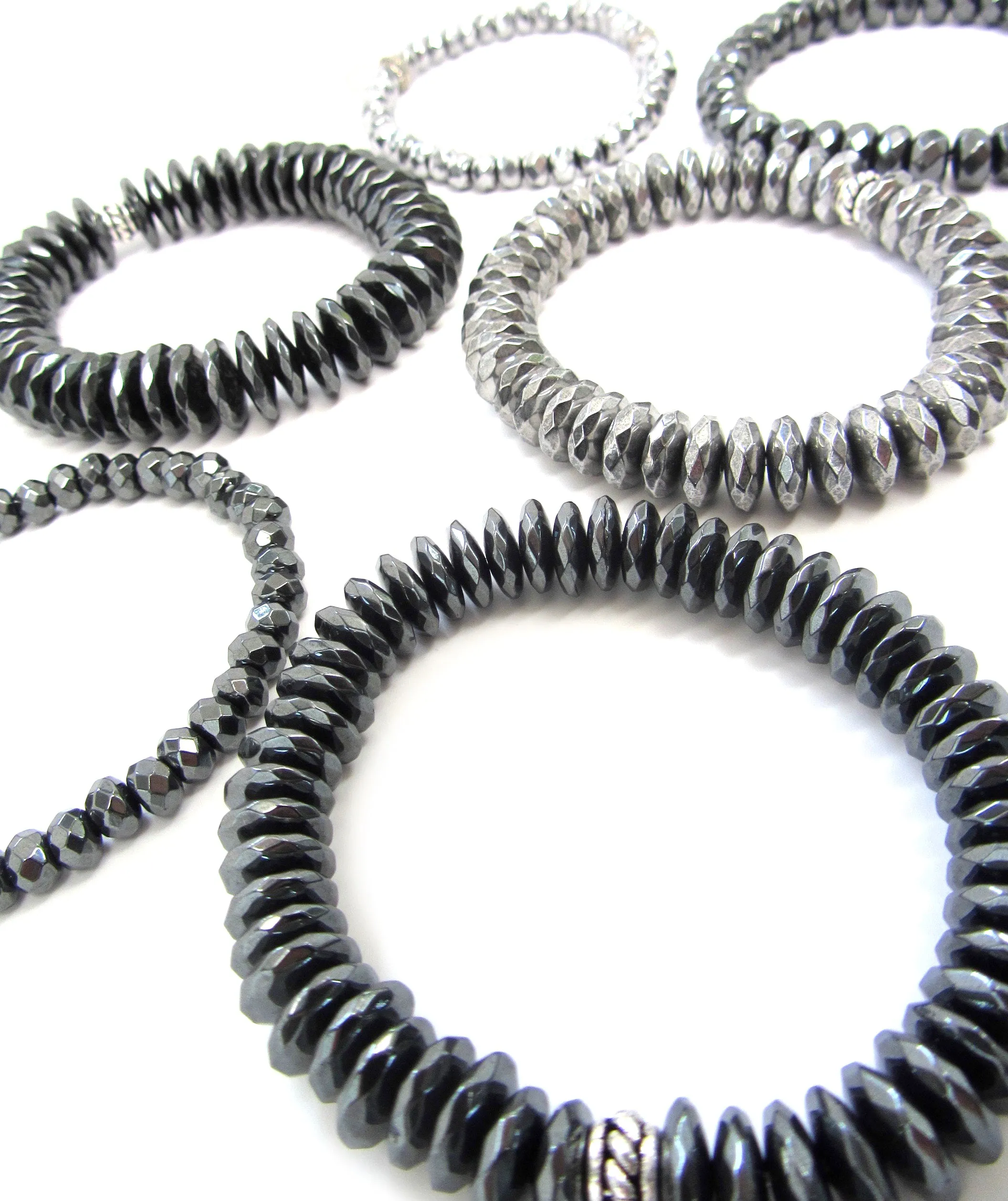 Silver & Gunmetal Hematite Super Stack of 6