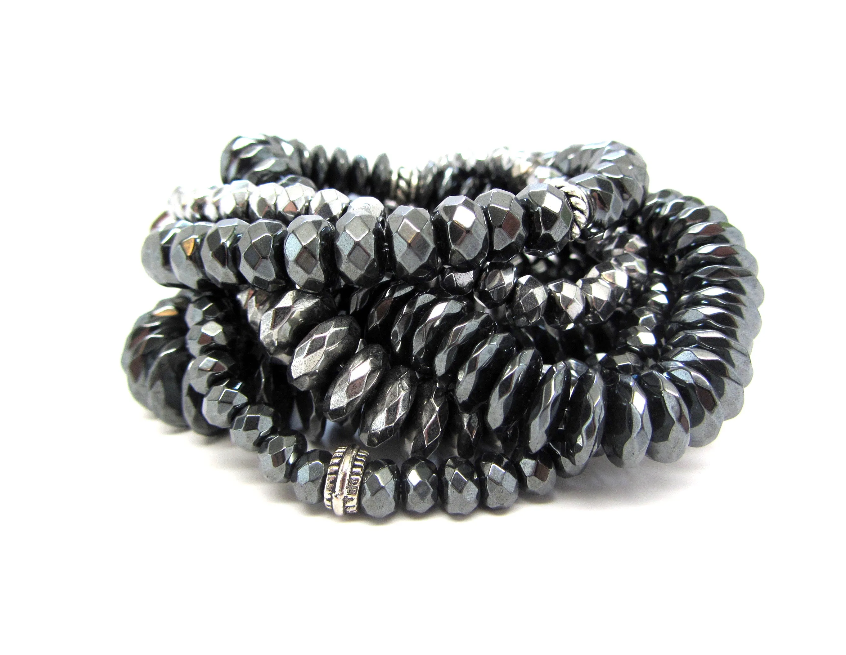 Silver & Gunmetal Hematite Super Stack of 6