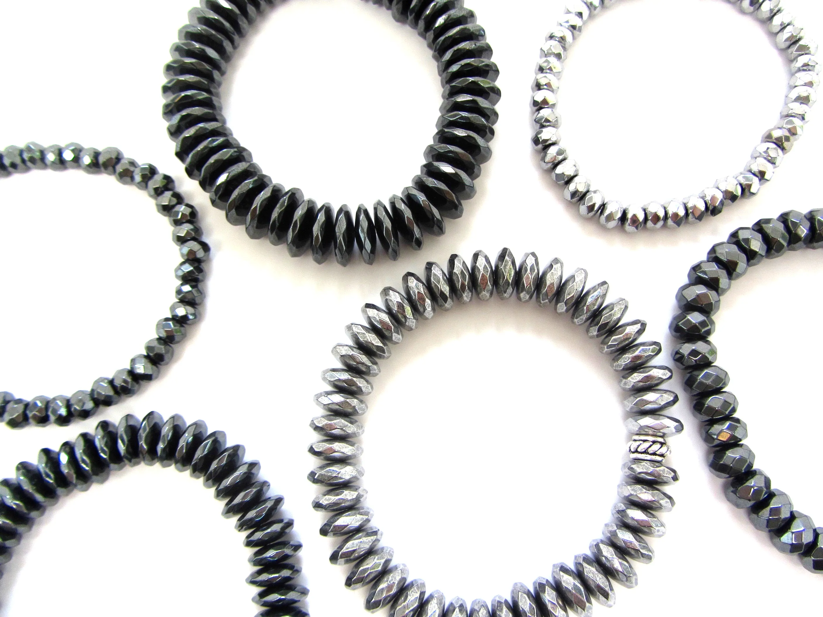 Silver & Gunmetal Hematite Super Stack of 6