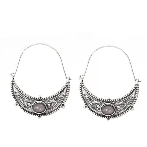 SILVER AND GREY STONE HOOP EARRINGS #SWKK-1574 SIL (MC10)