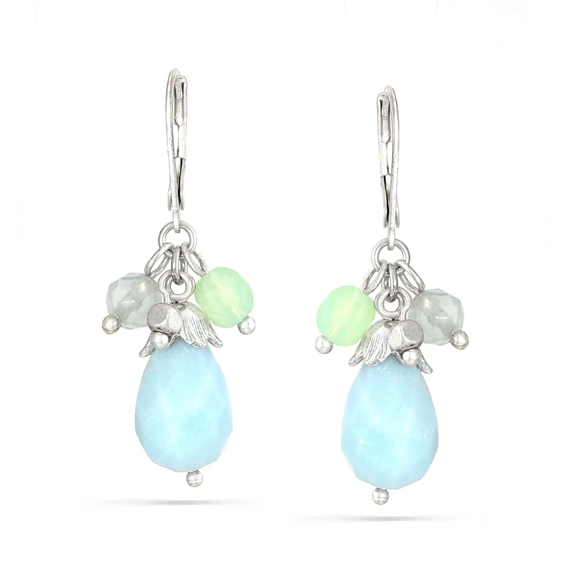 SILVER AQUA MARINE DROP EARRINGS #203GN3301 (5F10/10G2)