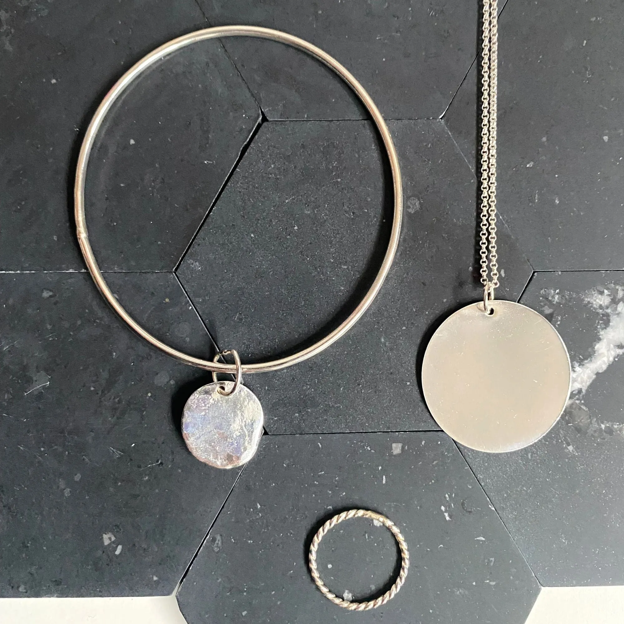 Silver Charm Pendant Bracelet  - Argentium Silver Bangle - Nickel Free