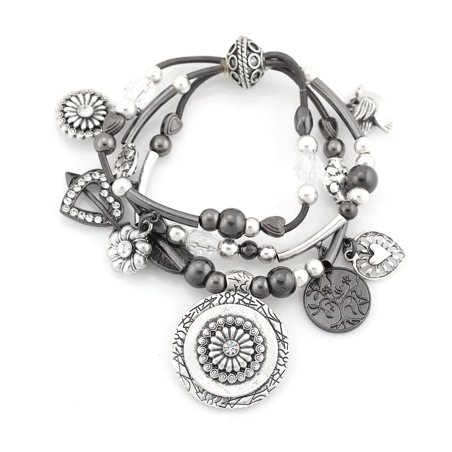 SILVER CHARM STRETCH BRACELETS  #SB28478 (CH2/R-BH1)