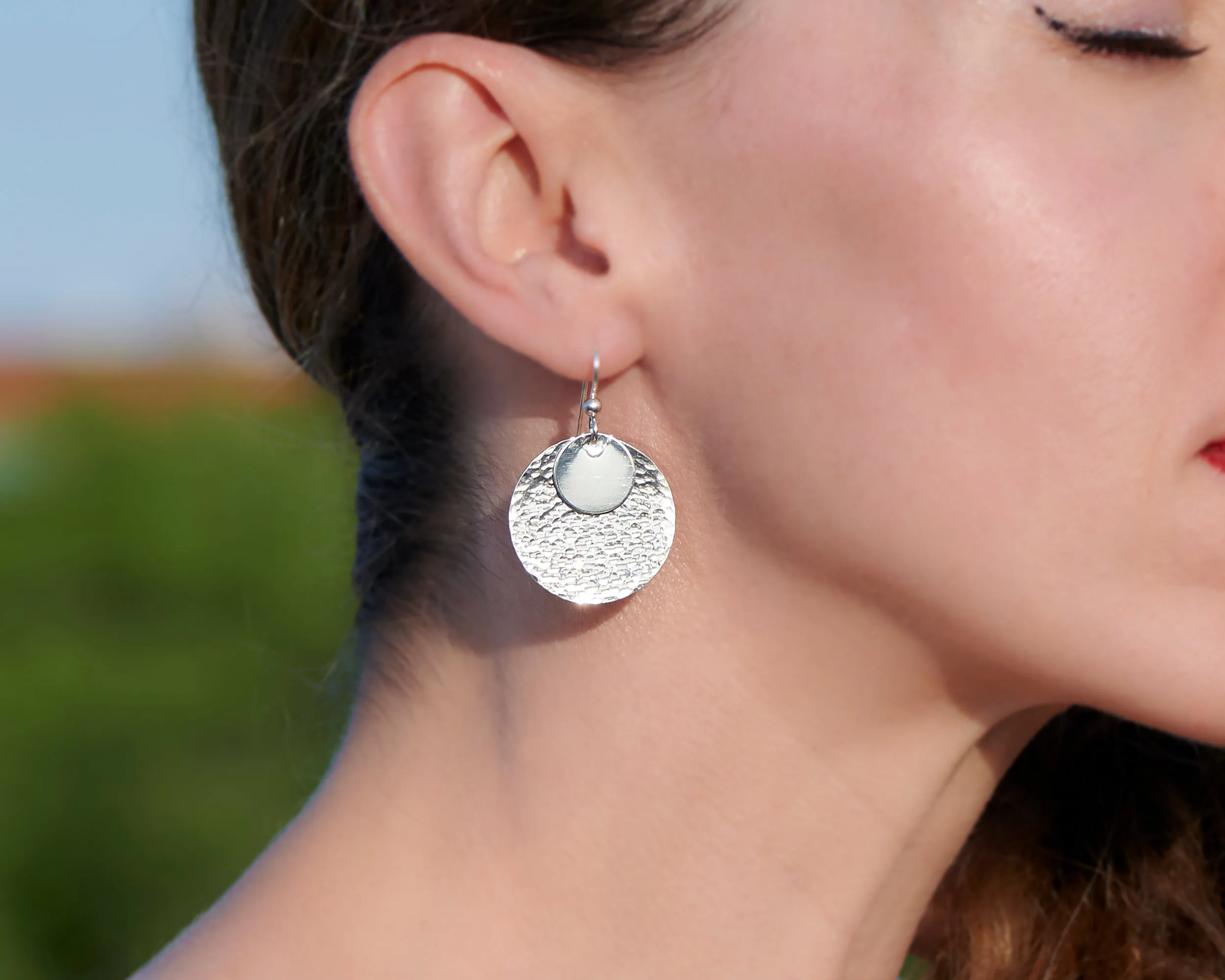 Silver Dangle Discs Earrings