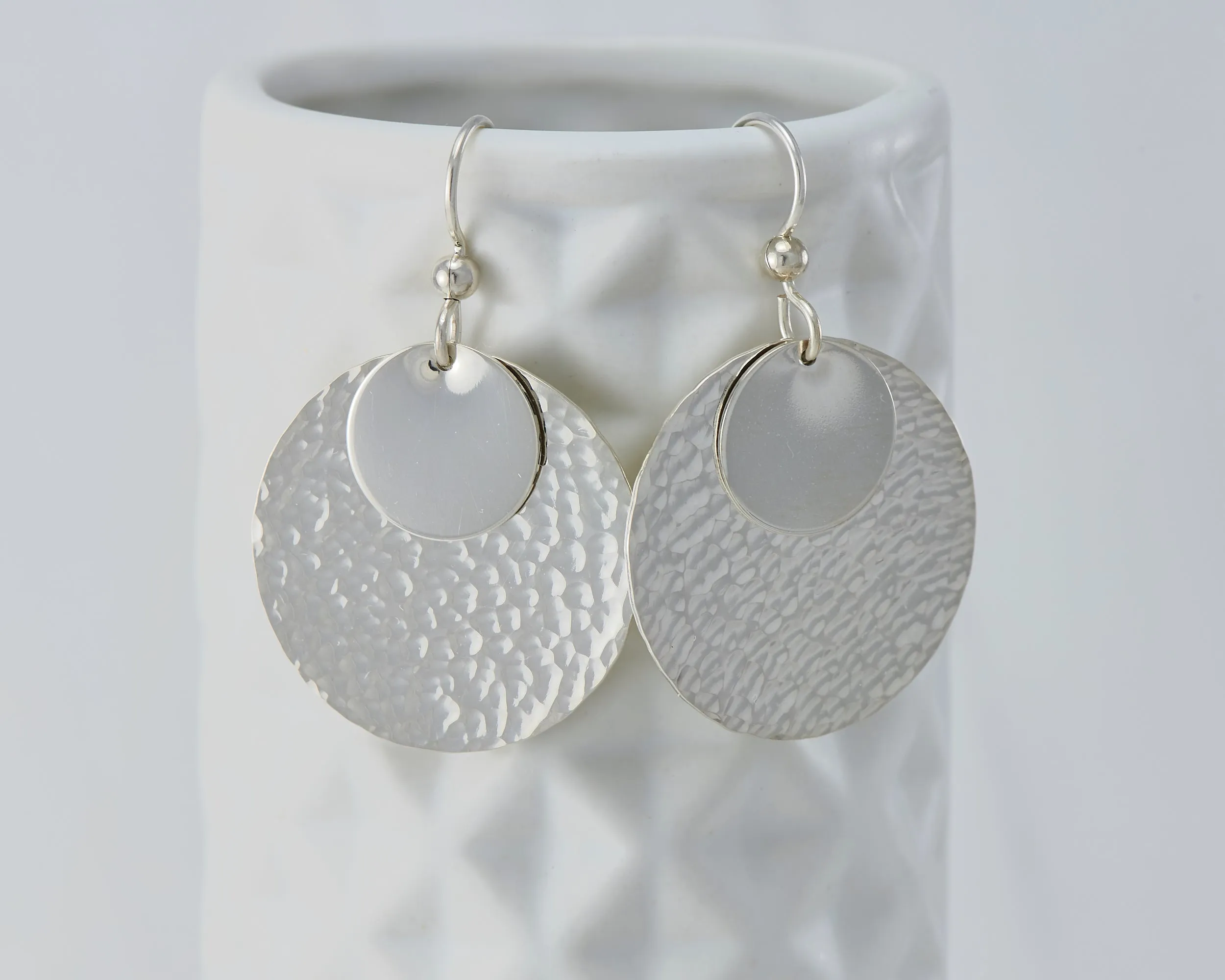 Silver Dangle Discs Earrings