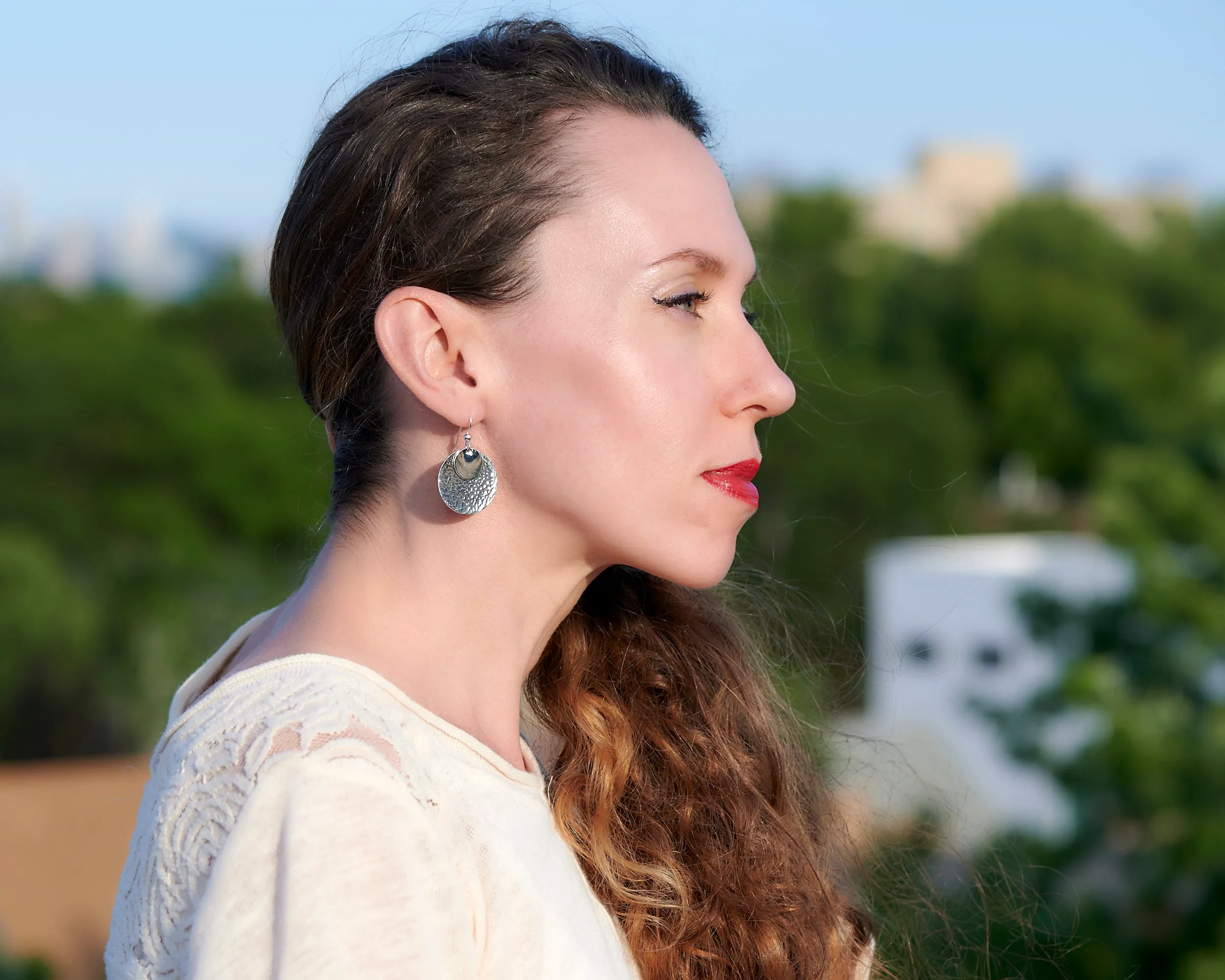 Silver Dangle Discs Earrings