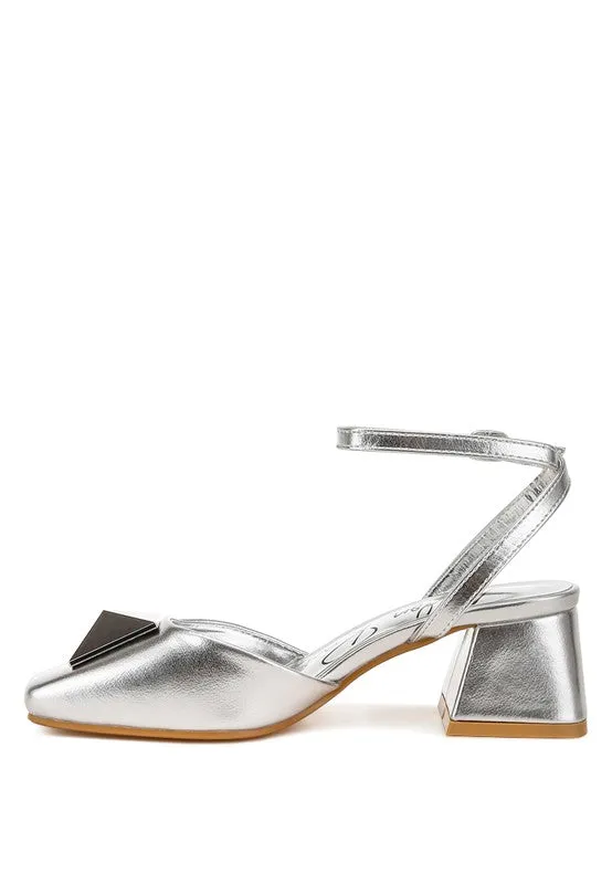 Silver Griselda Brooch Detail Ankle Strap Sandals