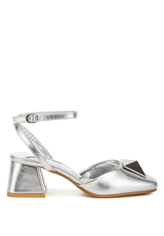 Silver Griselda Brooch Detail Ankle Strap Sandals