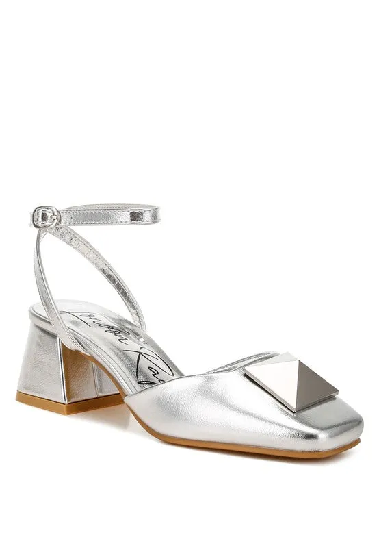 Silver Griselda Brooch Detail Ankle Strap Sandals