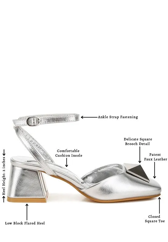 Silver Griselda Brooch Detail Ankle Strap Sandals