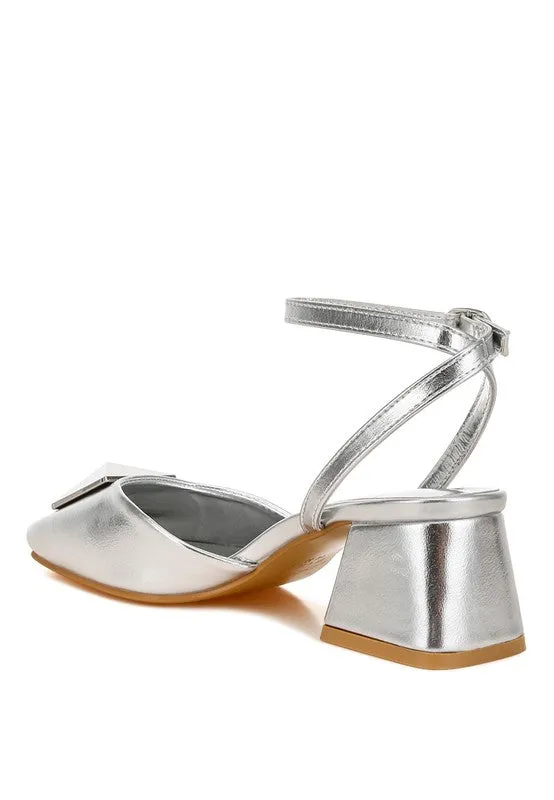 Silver Griselda Brooch Detail Ankle Strap Sandals