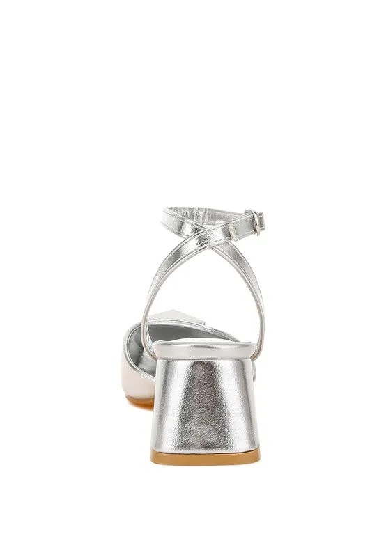 Silver Griselda Brooch Detail Ankle Strap Sandals