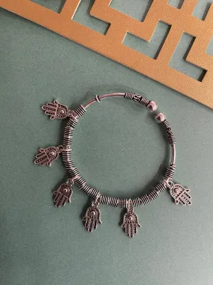 Silver Handcrafted Hamsa Charm Bangle
