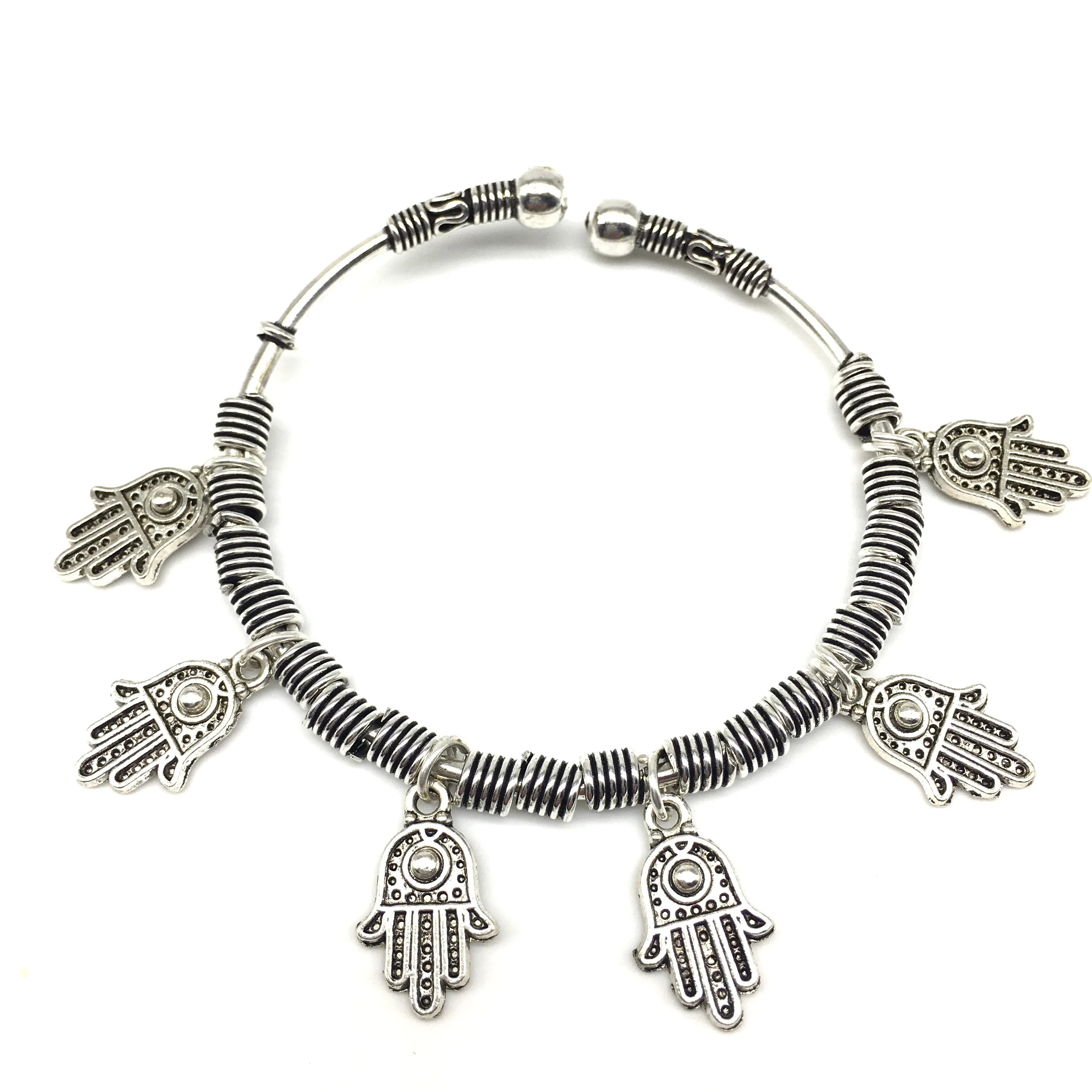 Silver Handcrafted Hamsa Charm Bangle