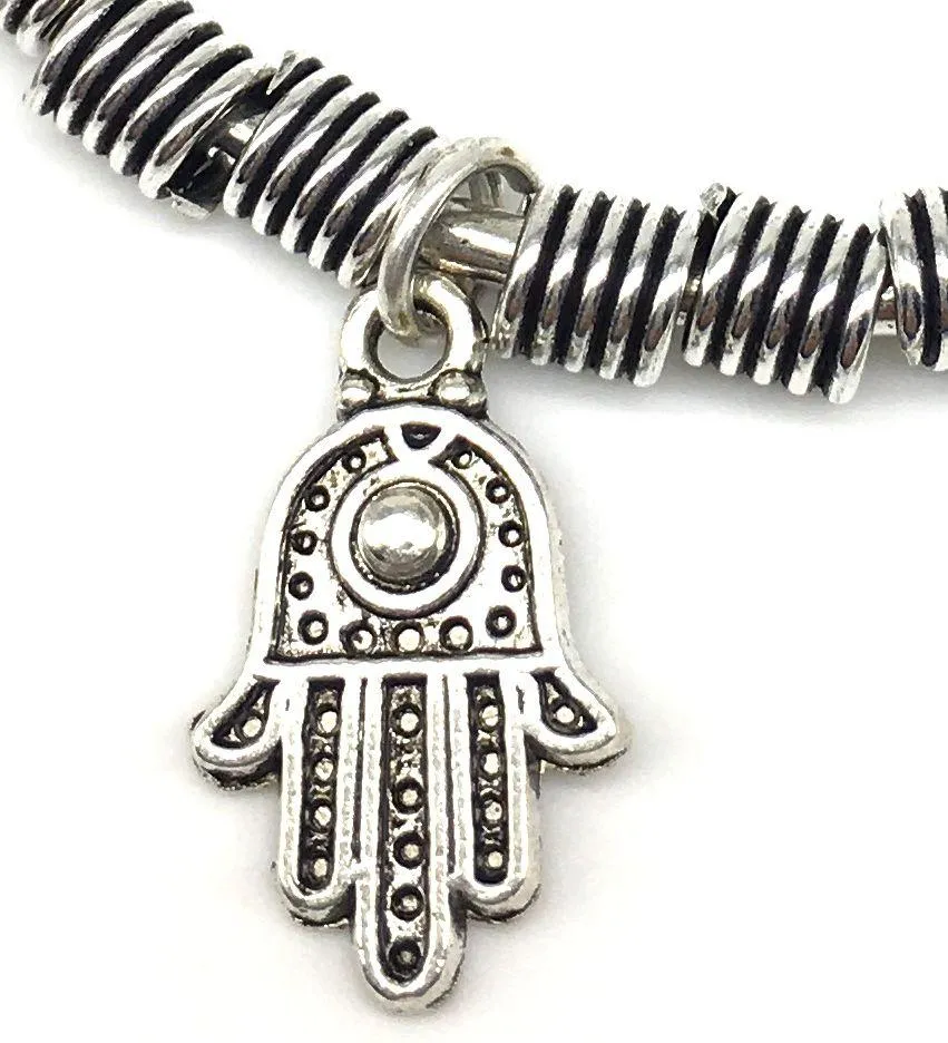 Silver Handcrafted Hamsa Charm Bangle