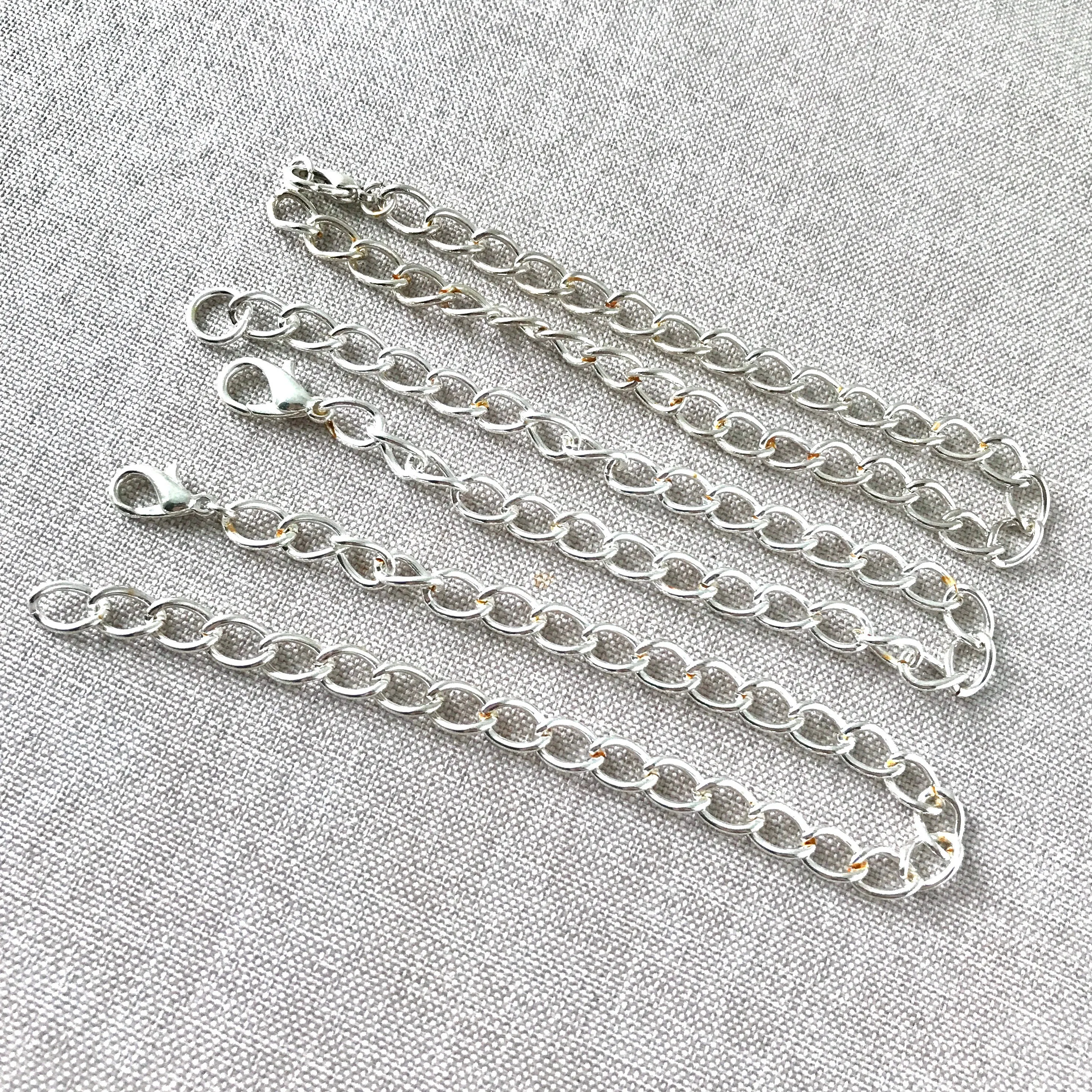 Silver Plated Curb Chain Bracelets - Silver Plated - 8" - Lobster Claw Clasp - Package of 3 Bracelets