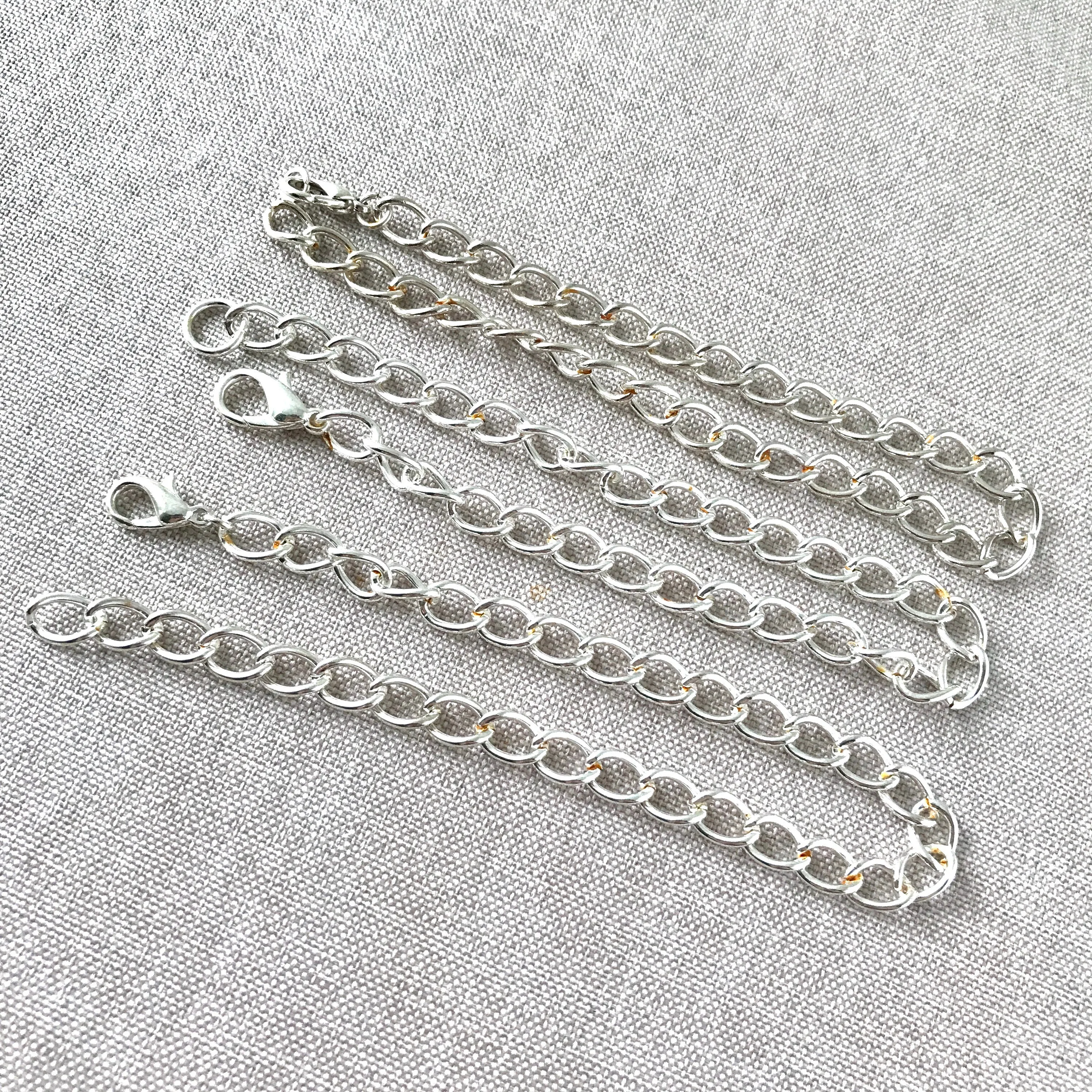 Silver Plated Curb Chain Bracelets - Silver Plated - 8" - Lobster Claw Clasp - Package of 3 Bracelets