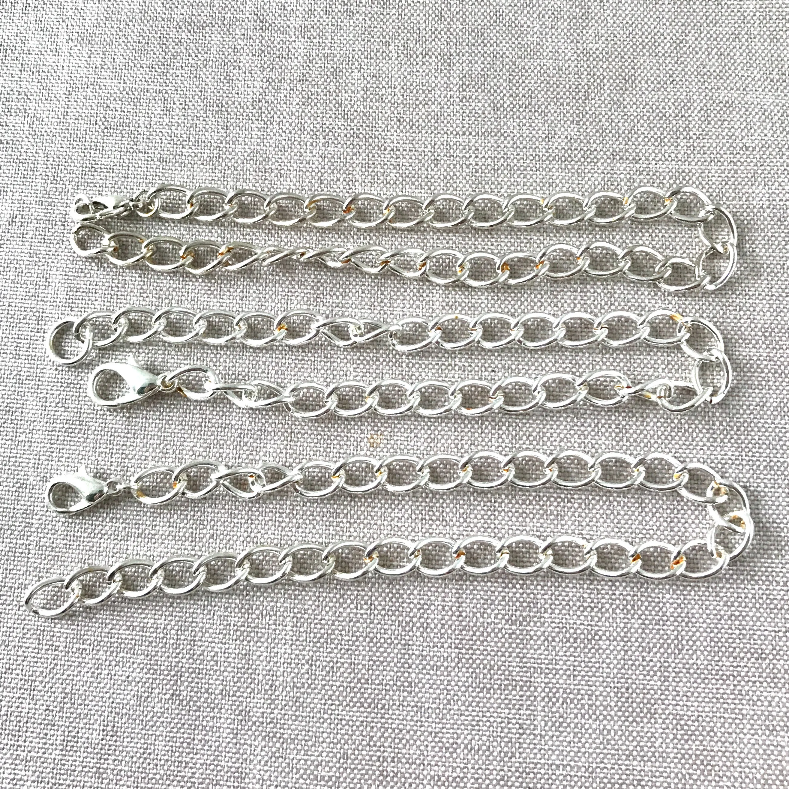Silver Plated Curb Chain Bracelets - Silver Plated - 8" - Lobster Claw Clasp - Package of 3 Bracelets