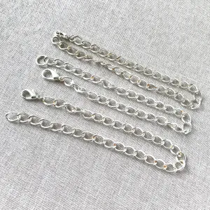 Silver Plated Curb Chain Bracelets - Silver Plated - 8" - Lobster Claw Clasp - Package of 3 Bracelets
