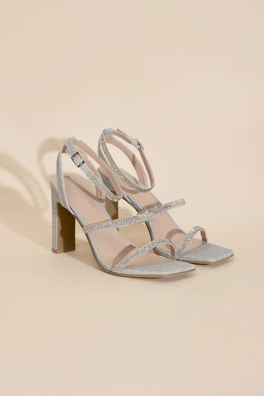 Silver Rhinestone Strappy 4" High Heel Sandals