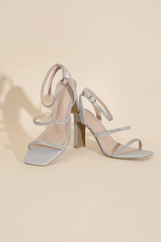 Silver Rhinestone Strappy 4" High Heel Sandals