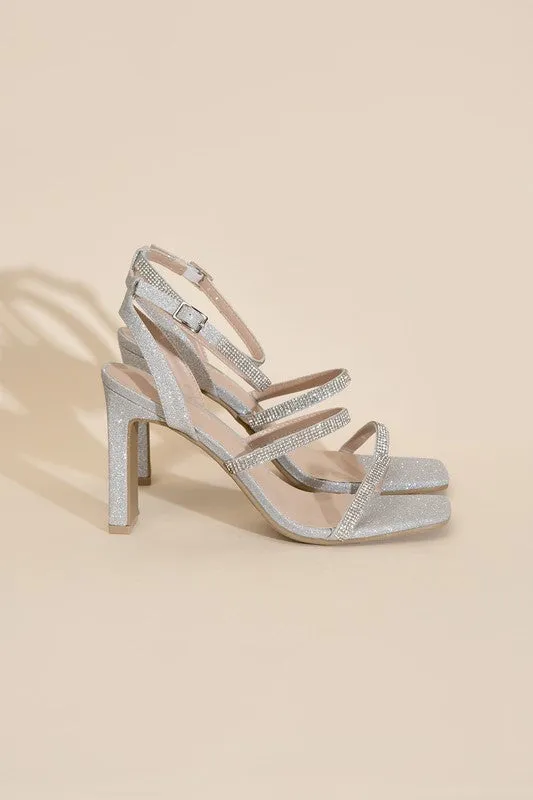Silver Rhinestone Strappy 4" High Heel Sandals