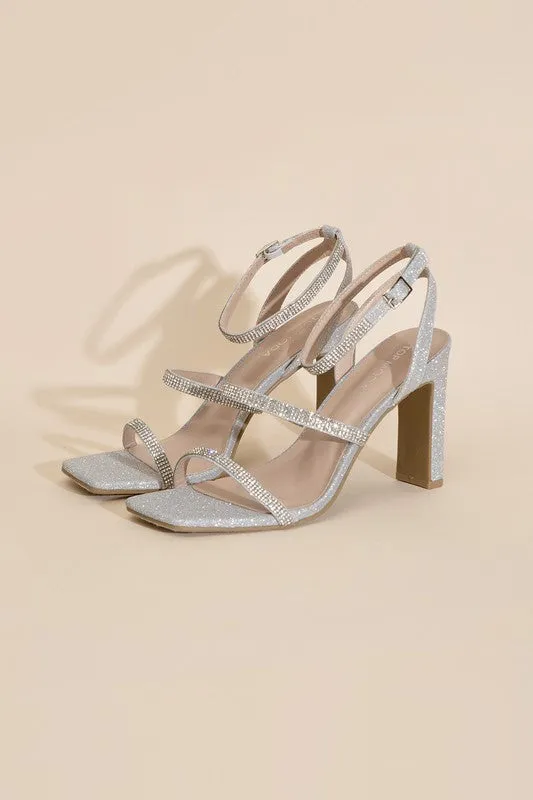 Silver Rhinestone Strappy 4" High Heel Sandals
