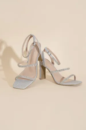 Silver Rhinestone Strappy 4" High Heel Sandals
