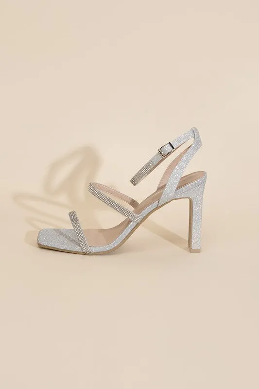 Silver Rhinestone Strappy 4" High Heel Sandals