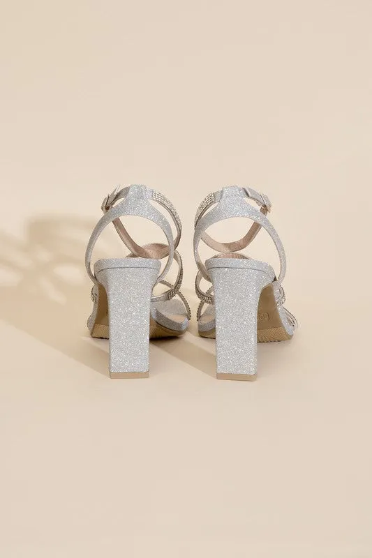 Silver Rhinestone Strappy 4" High Heel Sandals