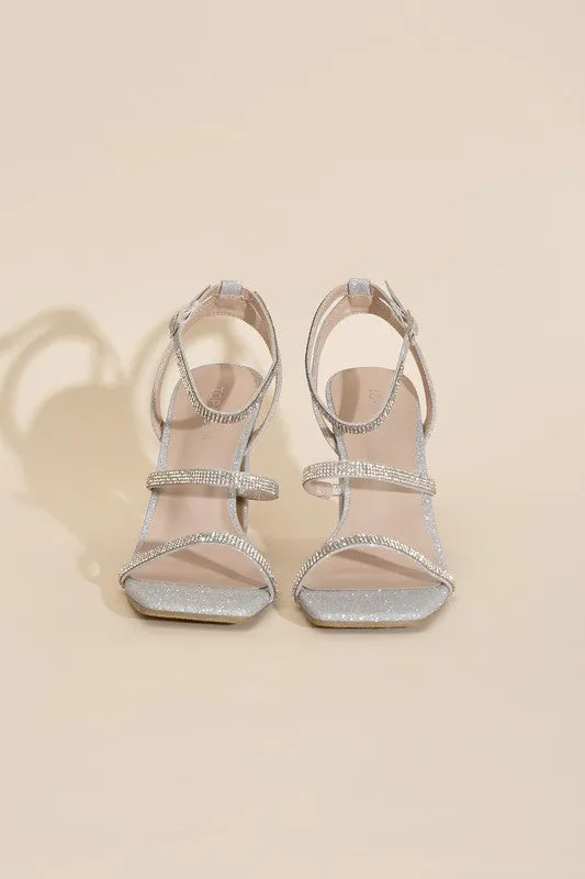 Silver Rhinestone Strappy 4" High Heel Sandals