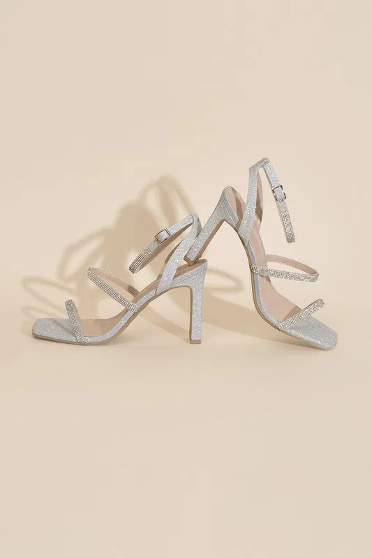 Silver Rhinestone Strappy 4" High Heel Sandals
