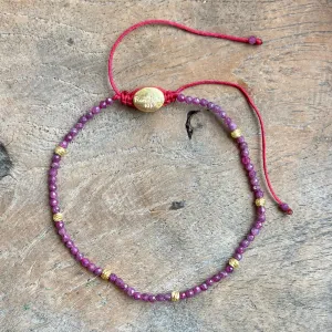 Silver - Ruby Adjustable Beaded Bracelet