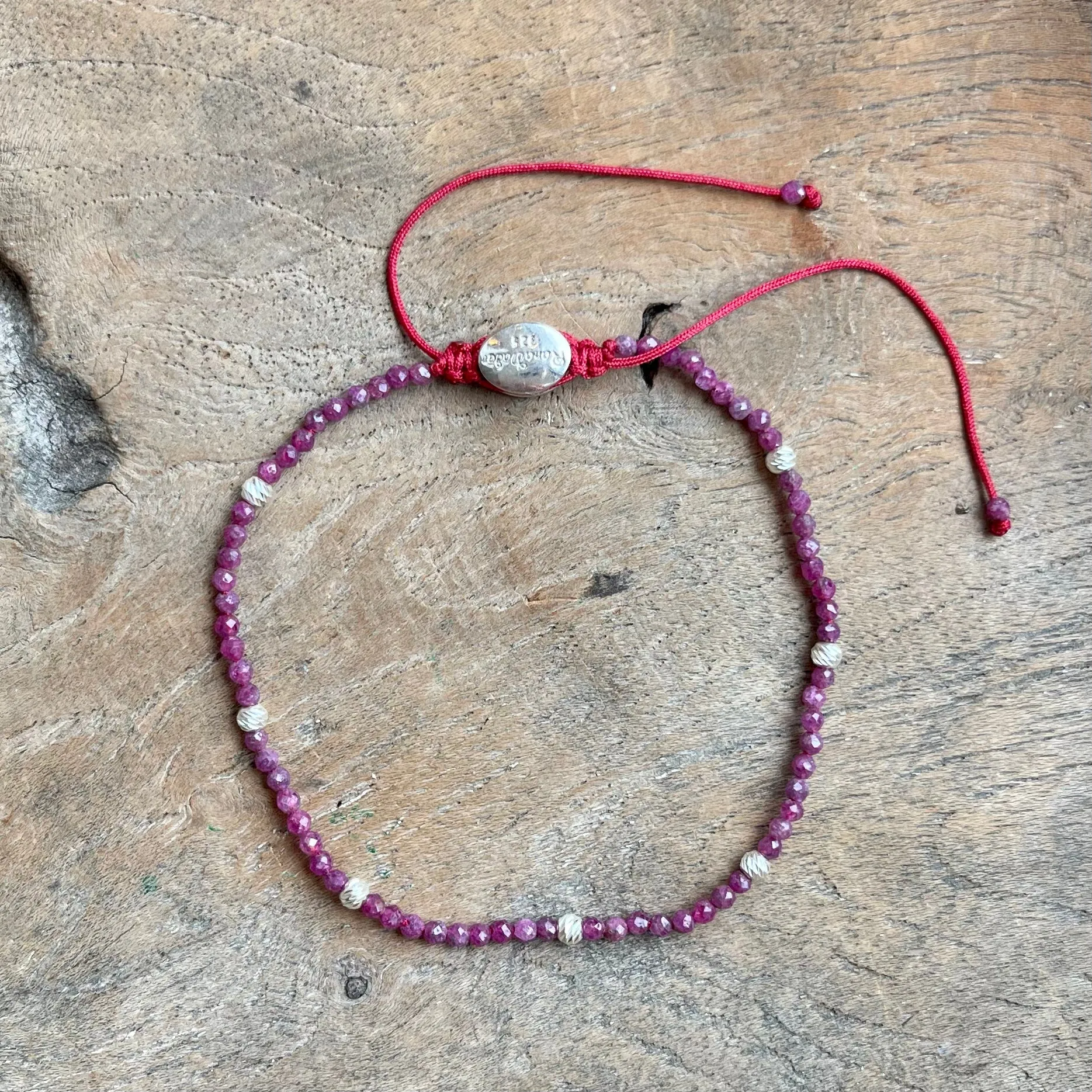 Silver - Ruby Adjustable Beaded Bracelet