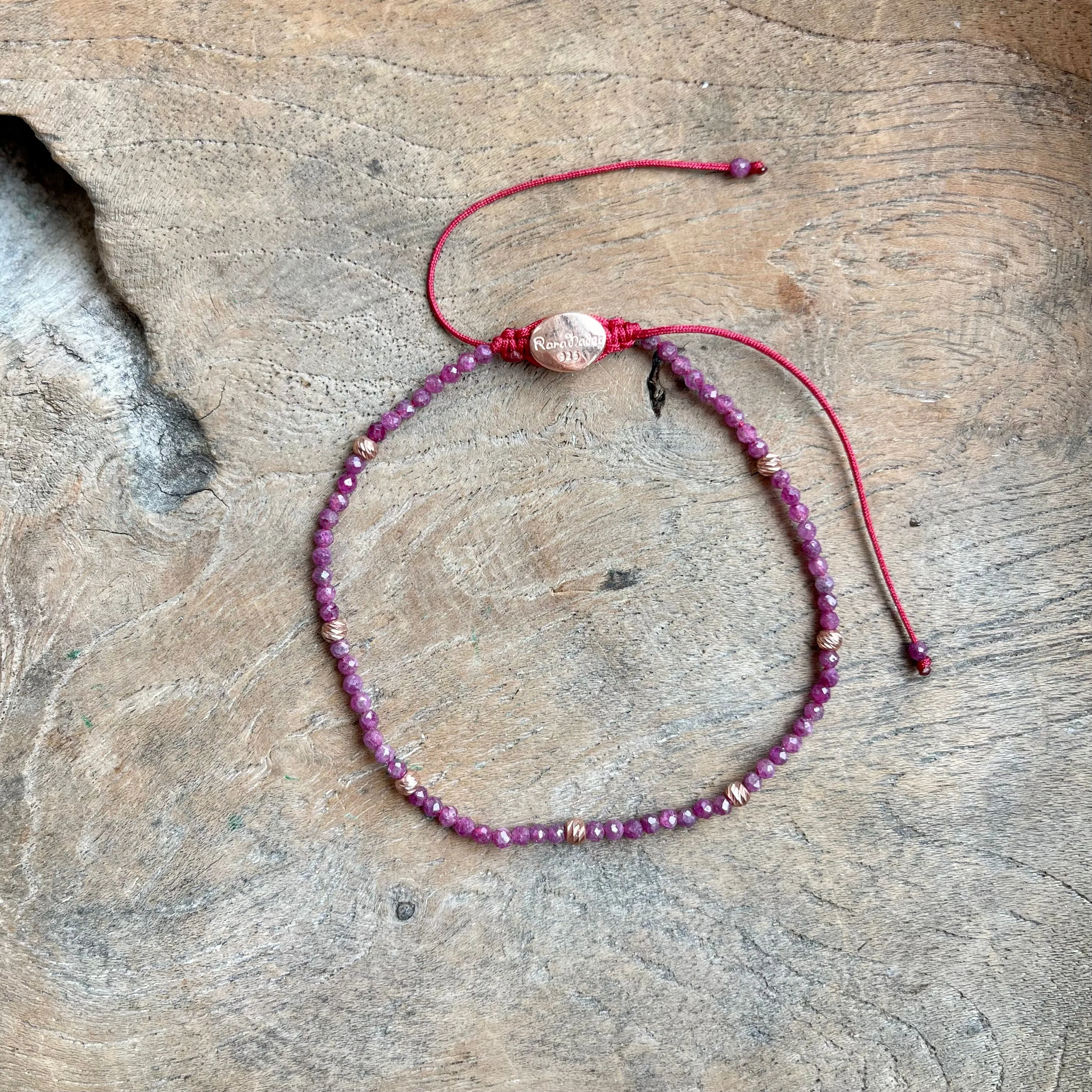 Silver - Ruby Adjustable Beaded Bracelet