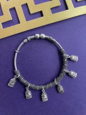 Silver Small Buddha Charm Bangle