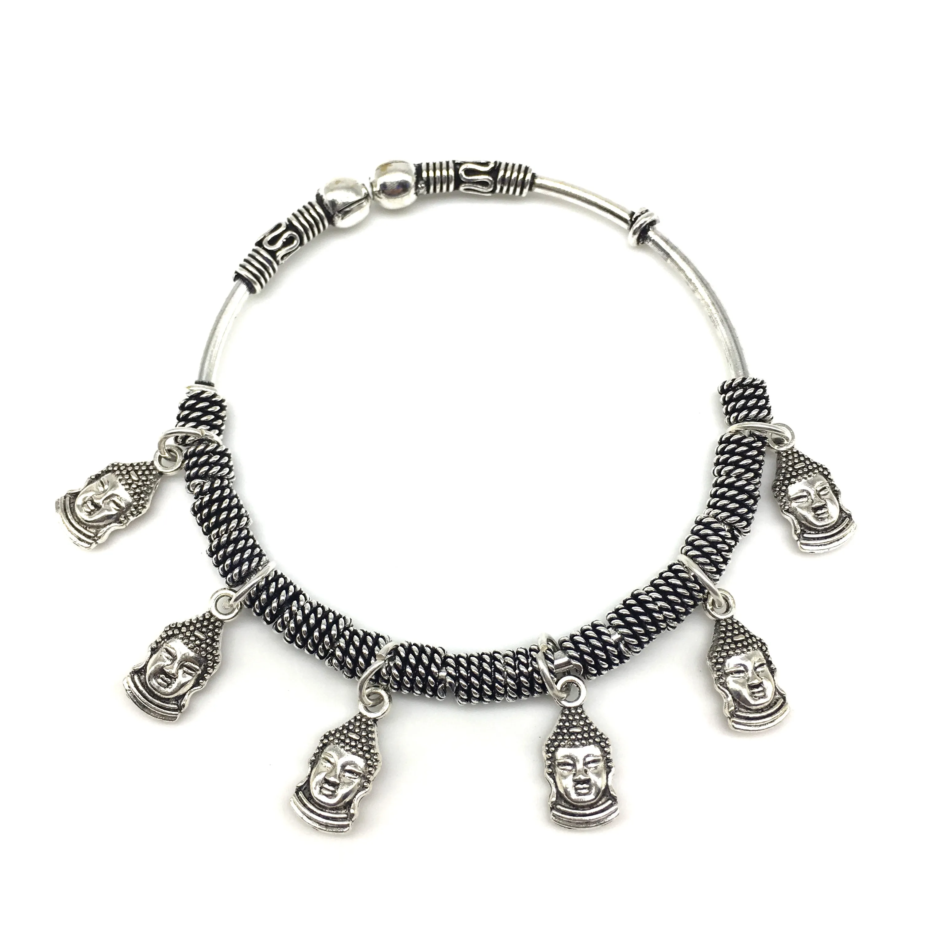 Silver Small Buddha Charm Bangle