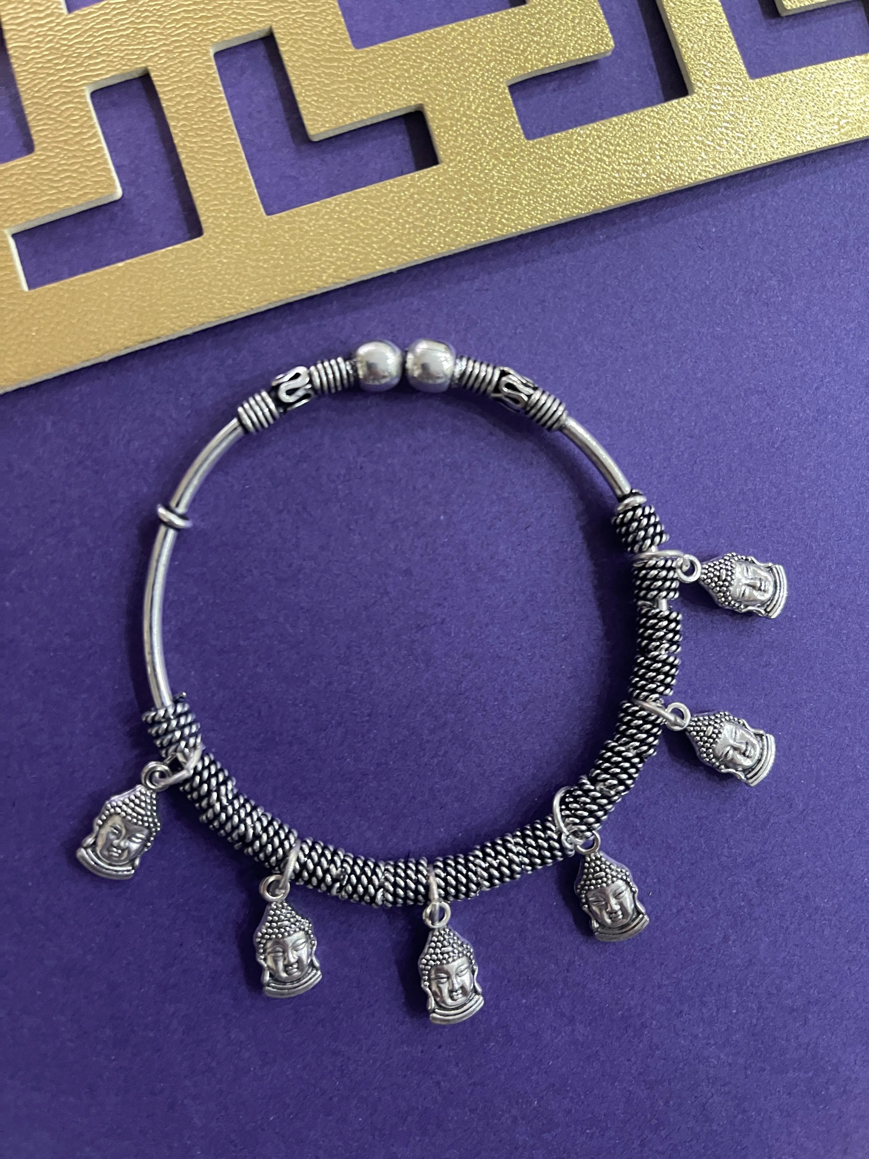 Silver Small Buddha Charm Bangle