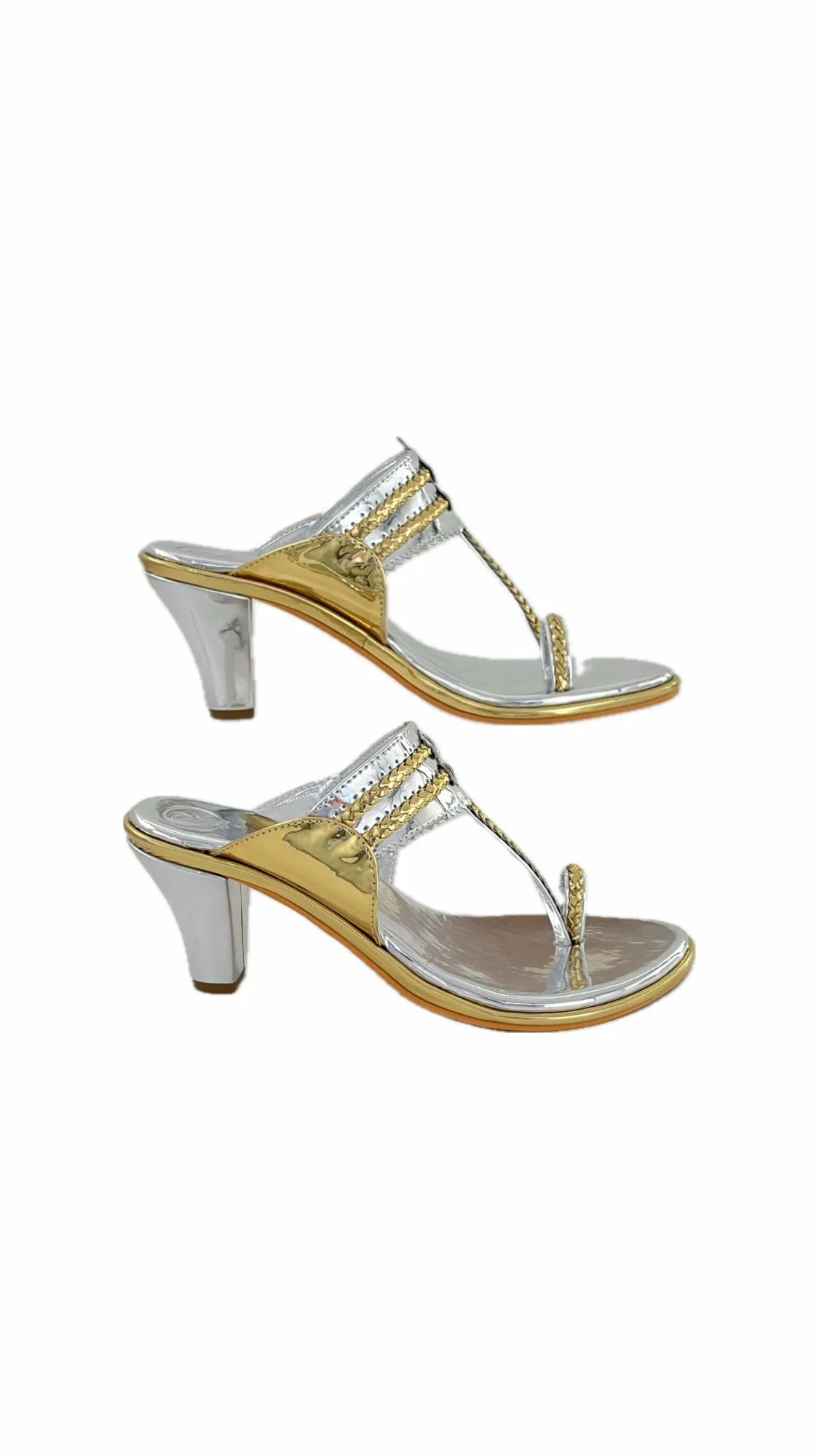 Silver Two Tone Kolhapuri Block Heels