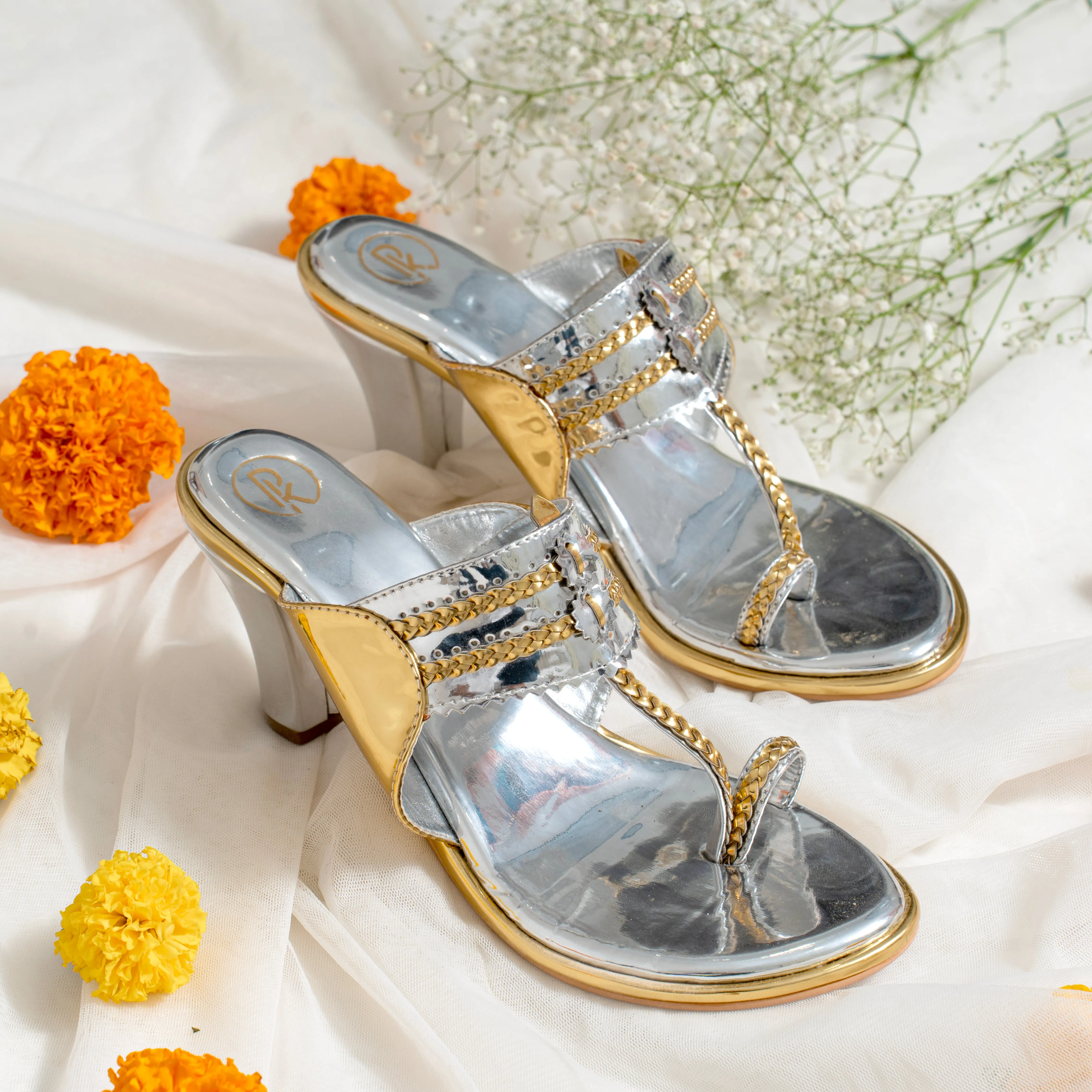 Silver Two Tone Kolhapuri Block Heels